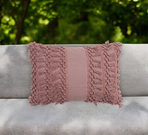 14" X 20" Mauve Handmade Indoor Outdoor Throw Pillow Cover With Tassels