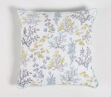 16" Blue and White Botanical Cotton Throw Pillow Cover With Beads