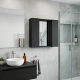 24" Black Wood Wall Mounted Double Door Medicine Cabinet