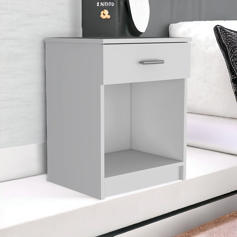 22" White Wood One Drawer Nightstand