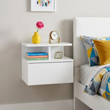 12" White Wood One Drawer Floating Nightstand
