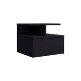 12" Black Wood One Drawer Floating Nightstand