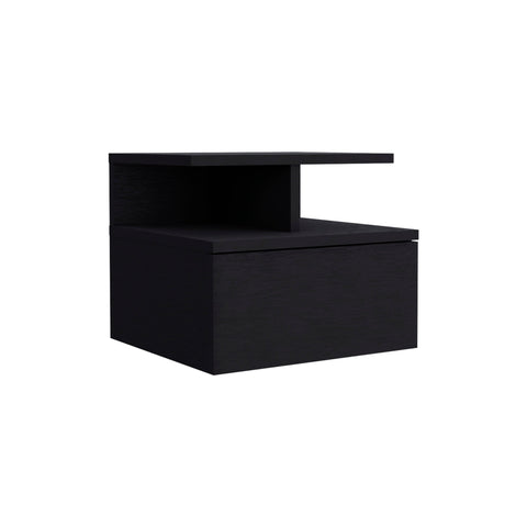 12" Black Wood One Drawer Floating Nightstand