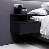 12" Black Wood One Drawer Floating Nightstand