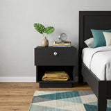 20" Black Wood One Drawer Nightstand