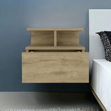 12" Beige Wood One Drawer Floating Nightstand