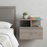 12" Gray Wood One Drawer Floating Nightstand