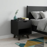 19" Black Wood One Drawer Nightstand