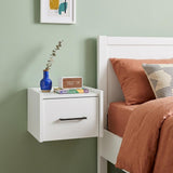 10" White Wood One Drawer Floating Nightstand