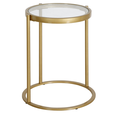 20" Brass And Clear Glass And Steel Round End Table