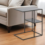 24" Gray Steel End Table With Shelf