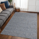 5' X 8' Blue and Ivory Geometric Hand Woven Non Skid Area Rug