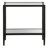 24" Black And Clear Glass And Steel Mirrored End Table With Shelf