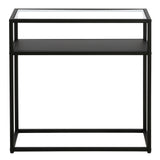24" Black And Clear Glass And Steel End Table With Shelf