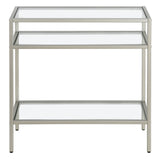 24" Nickel And Clear Glass And Steel End Table With Two Shelves