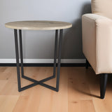 20" Black And Gray Wood And Steel Round End Table