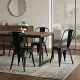 Set of Four Black Steel Dining Side Chairs