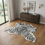 4' X 5' Black and White Faux Fur Printed Area Rug