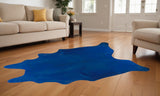 6' X 7' Cobalt Cowhide Hand Knotted Area Rug