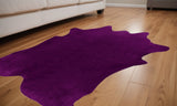 5' X 7' Purple Cowhide Hand Knotted Area Rug