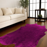 6' X 7' Purple Cowhide Hand Knotted Area Rug