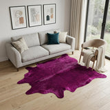 6' X 7' Purple Cowhide Hand Knotted Area Rug