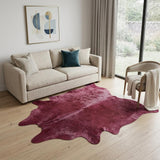 6' X 7' Fuchsia Cowhide Hand Knotted Area Rug