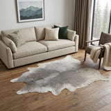 6' X 7' White and Gray Cowhide Hand Knotted Area Rug
