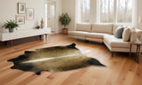 6' X 7' Dark Tan Genuine Cowhide Hand Knotted Area Rug