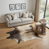 6' X 7' Gray and Ivory Genuine Cowhide Hand Knotted Area Rug
