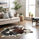 6' X 7' Brown Black and White Cowhide Hand Knotted Area Rug