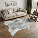 6' X 7' Gray and White Cowhide Hand Knotted Area Rug