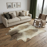 6' X 7' Brown and White Cowhide Hand Knotted Area Rug