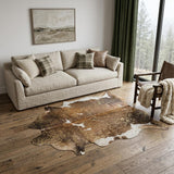 5' X 7' Brown and White Cowhide Hand Knotted Area Rug