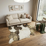 5' X 7' Ivory Brown and Gold Cowhide Hand Knotted Area Rug