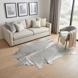 5' X 7' Gray and Silver Genuine Cowhide Hand Knotted Area Rug