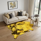 6' X 7' Yellow and Brown Cowhide Hand Knotted Area Rug