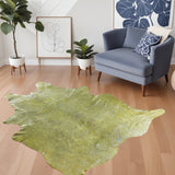 5' X 7' Green and Silver Cowhide Hand Knotted Area Rug