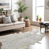 6' X 7' Silver and Ivory Cowhide Hand Knotted Area Rug