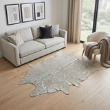 6' X 7' Silver and Ivory Cowhide Hand Knotted Area Rug