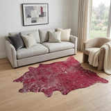 5' X 7' Red and Silver Cowhide Hand Knotted Area Rug