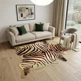 6' X 7' Natural and Brown Zebra Print Genuine Cowhide Area Rug