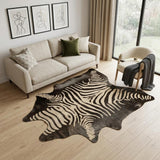 5' X 7' Black and Off White Cowhide Hand Knotted Area Rug