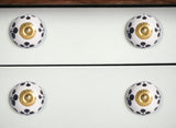 Set of Eight Black And White Ceramic And Metal Drawer Pull Knobs