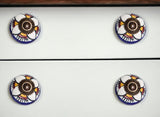 Set of Eight Blue And White Ceramic And Metal Drawer Pull Knobs