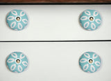 Set of Eight Turquoise And White Ceramic And Metal Drawer Pull Knobs