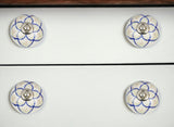 Set of Eight Blue And Cream Ceramic And Metal Drawer Pull Knobs