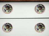 Set of Eight Brown And White Ceramic And Metal Drawer Pull Knobs