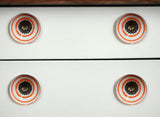 Set of Eight Orange And White Ceramic And Metal Drawer Pull Knobs