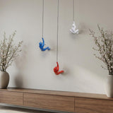 Set of Three Blue Red And White Resin Climbing Man Hanging Dimensional Sculpture